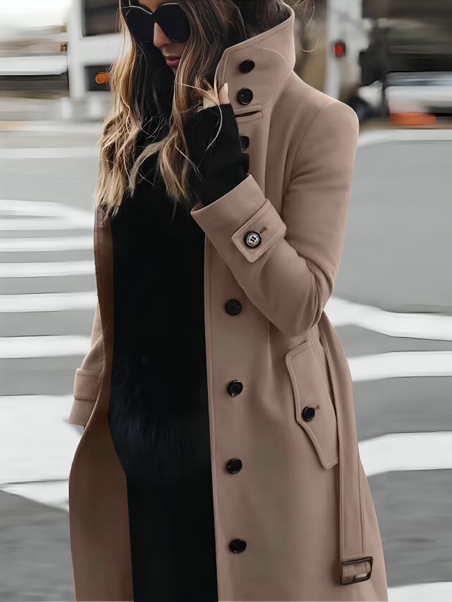 Wilhelmina | Belted Fur Trim Classic Brown White Black Trench Coat — Beige