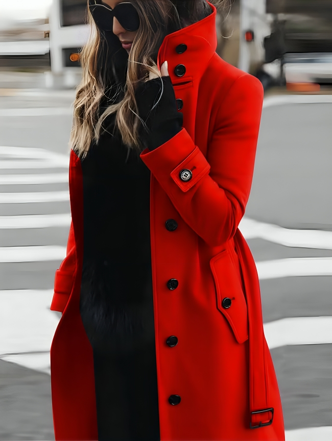 Wilhelmina | Belted Fur Trim Classic Brown White Black Trench Coat — Red
