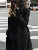 Wilhelmina | Belted Fur Trim Classic Brown White Black Trench Coat — Black