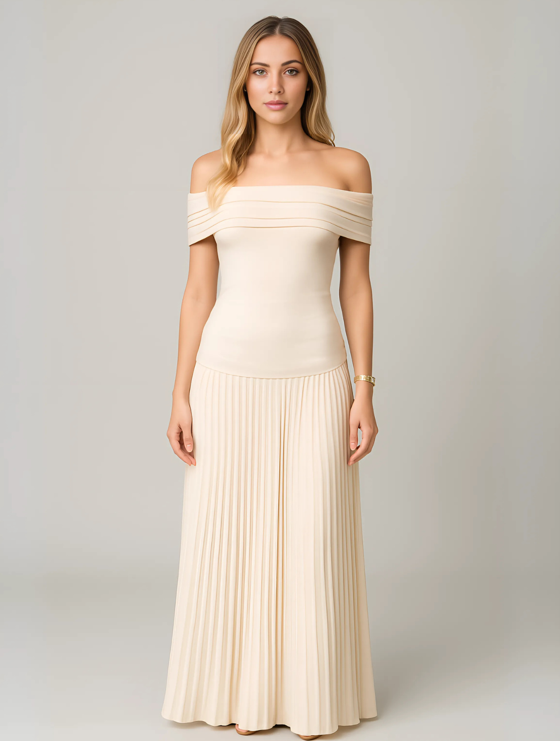 Manon | Cold-Shoulder Pleated Wedding Guest Maxi Dress