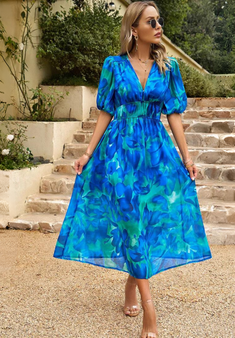 Manon | Floral Puff Sleeve V-Neck Mini Dress