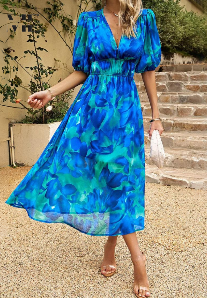 Manon | Floral Puff Sleeve V-Neck Mini Dress