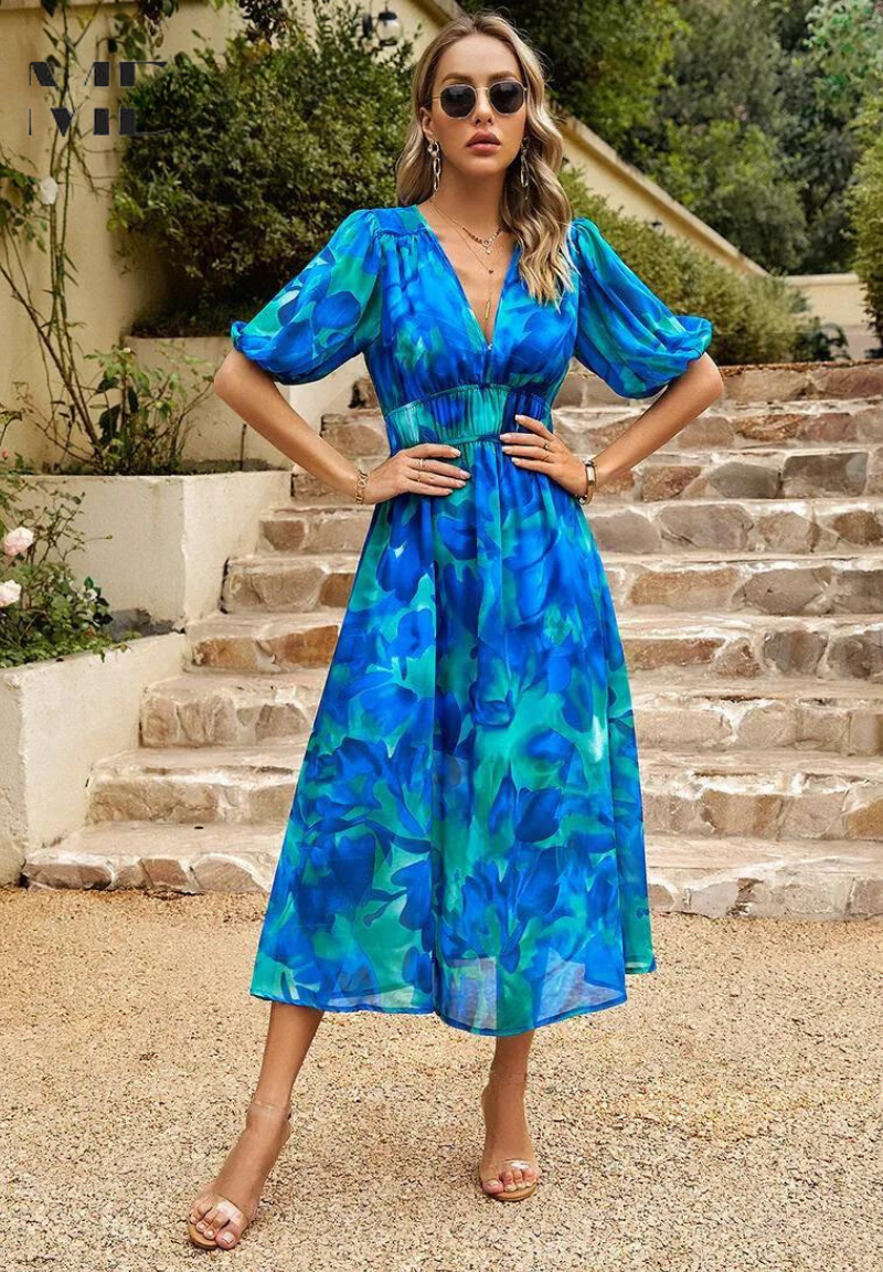 Manon | Floral Puff Sleeve V-Neck Mini Dress