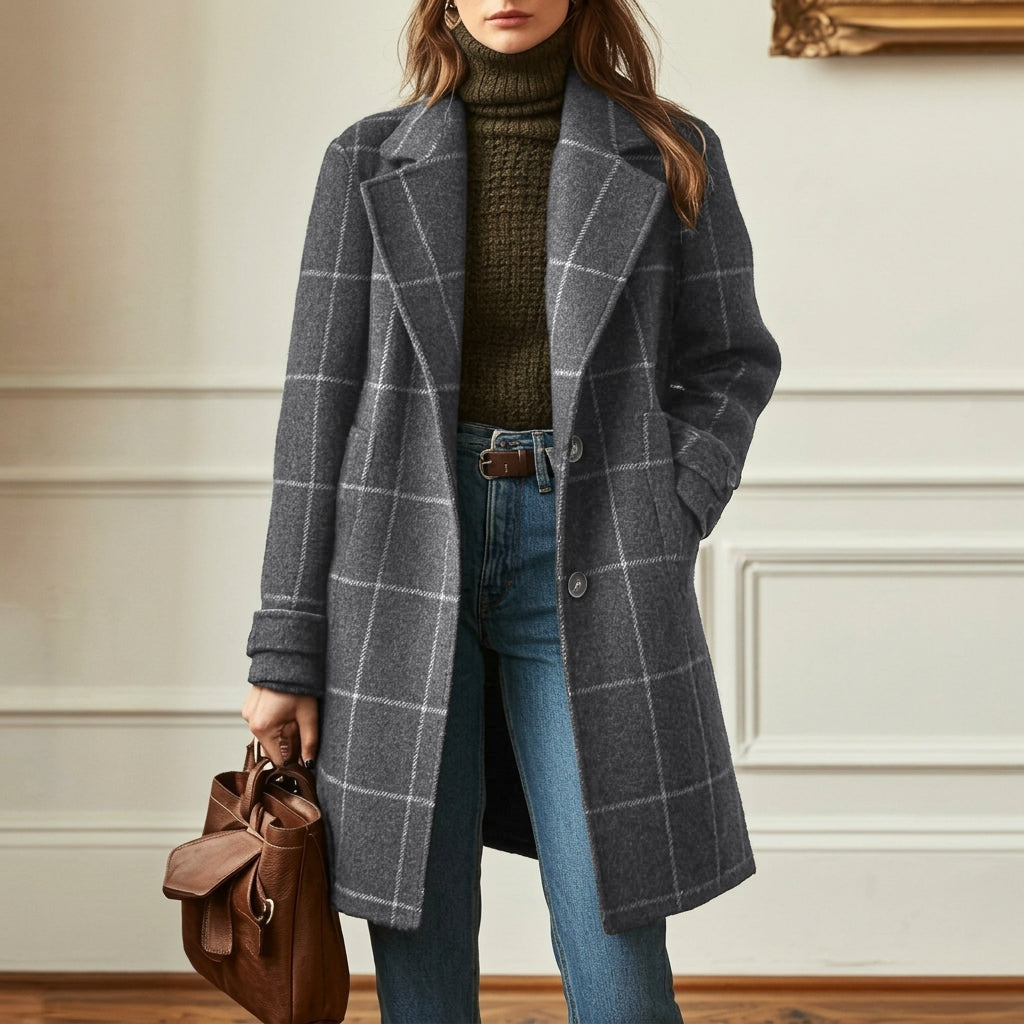 Ingrid | Tailored Wool Blend Notched Lapel Coat — Dark Gray