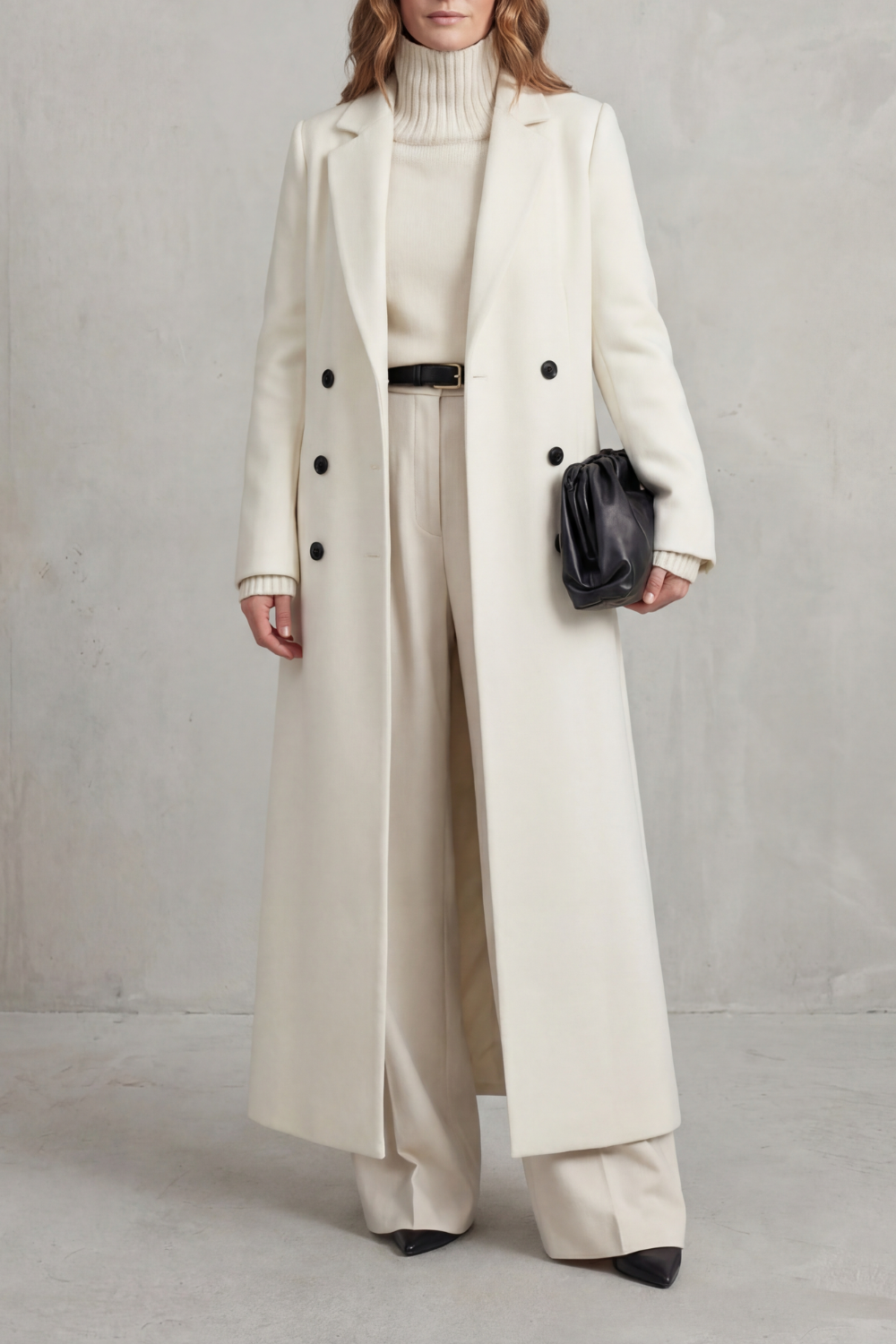 Agathe | Longline Pink Camel Wool Coat For Women — White