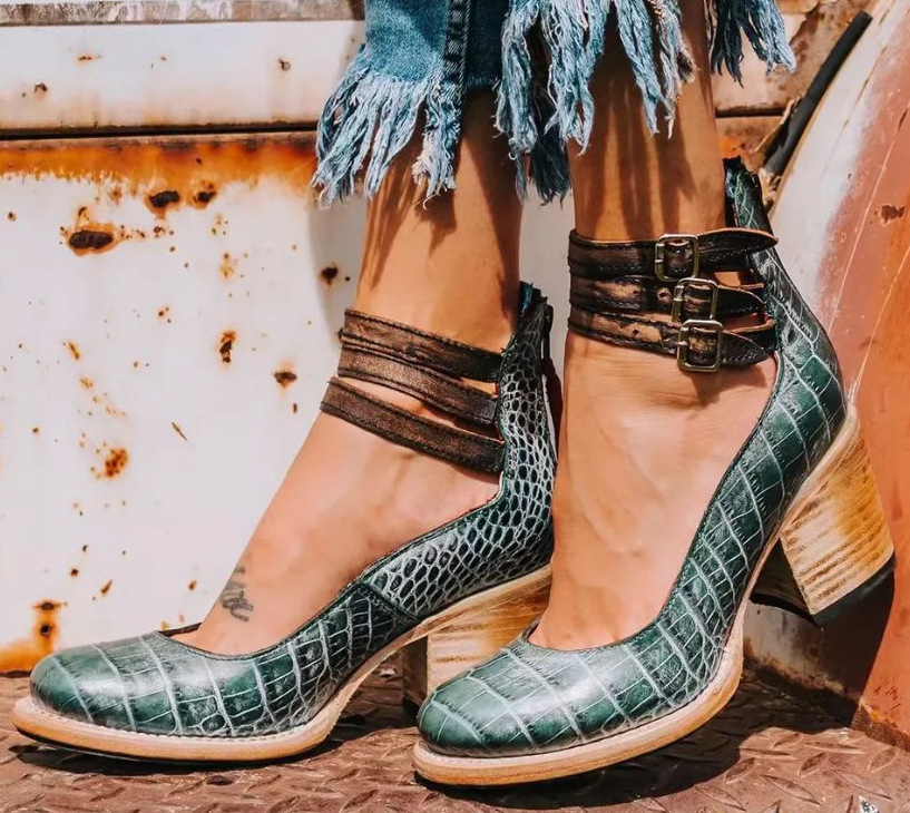 Edith | Blue Strappy Heels Vintage Ankle Strap Party Sandals