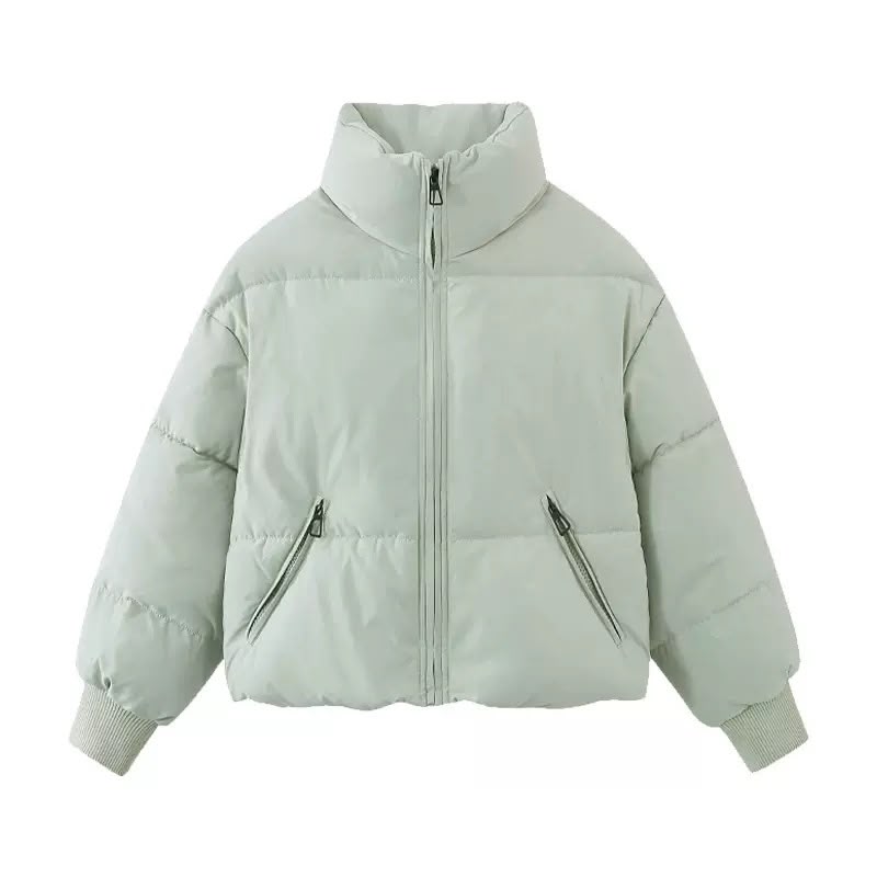 Helena | Cropped Oversized Puffer Jacket With Hood — Light Green