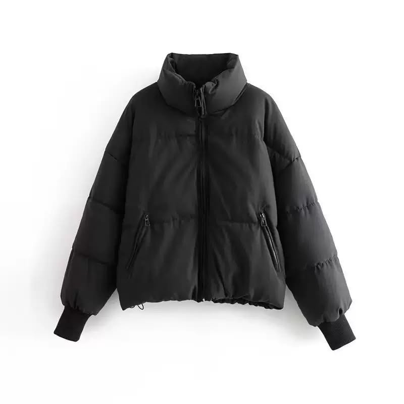 Helena | Cropped Oversized Puffer Jacket With Hood — Black