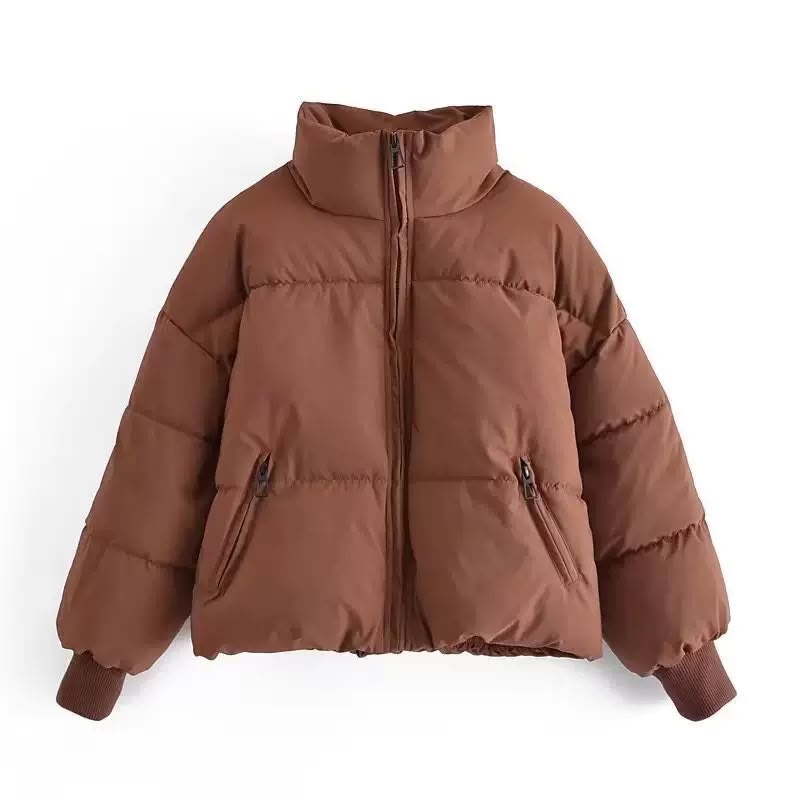 Helena | Cropped Oversized Puffer Jacket With Hood — Brown