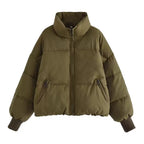 Helena | Cropped Oversized Puffer Jacket With Hood — Olive Green