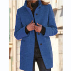 Isolde | Pink Cream Camel Brown Wool Hooded Coat — Dark blue
