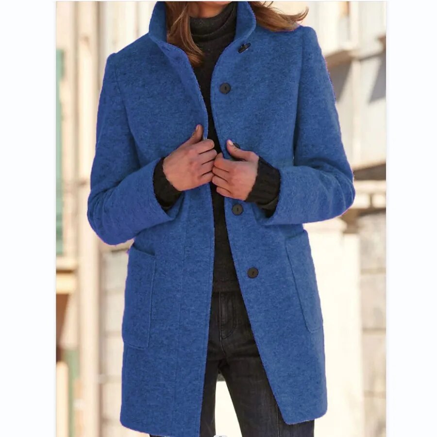 Isolde | Pink Cream Camel Brown Wool Hooded Coat — Dark blue