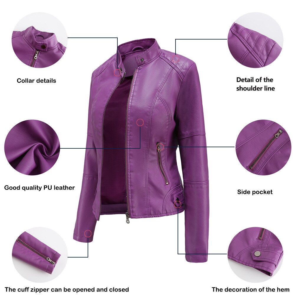Constance | Faux Leather Biker Jacket Fur Collar Motorcycle