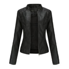 Constance | Faux Leather Biker Jacket Fur Collar Motorcycle — Black