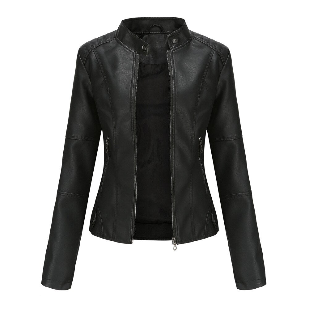 Constance | Faux Leather Biker Jacket Fur Collar Motorcycle — Black