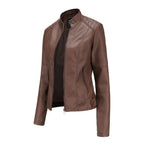 Constance | Faux Leather Biker Jacket Fur Collar Motorcycle — Coffee