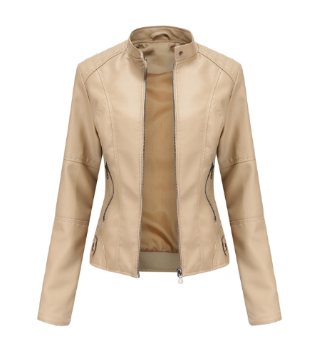 Constance | Faux Leather Biker Jacket Fur Collar Motorcycle — Apricot