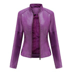 Constance | Faux Leather Biker Jacket Fur Collar Motorcycle — Purple