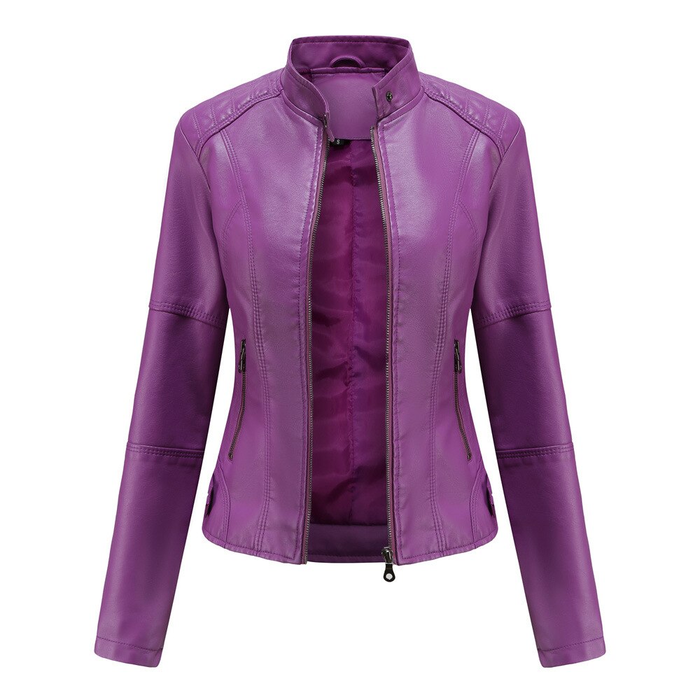 Constance | Faux Leather Biker Jacket Fur Collar Motorcycle — Purple