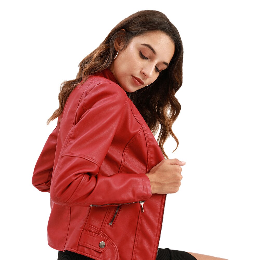 Constance | Faux Leather Biker Jacket Fur Collar Motorcycle — Wine