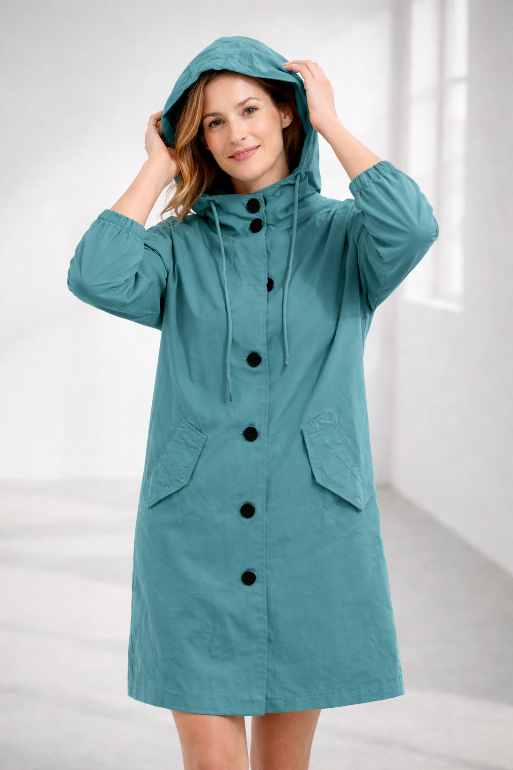 Lavinia | Longline Hooded Wool Winter Coat Black Fur Puffer
