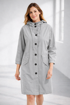 Lavinia | Longline Hooded Wool Winter Coat Black Fur Puffer — Grey