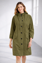 Lavinia | Longline Hooded Wool Winter Coat Black Fur Puffer — Army Green