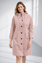 Lavinia | Longline Hooded Wool Winter Coat Black Fur Puffer — Pink