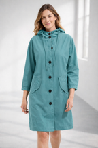 Lavinia | Longline Hooded Wool Winter Coat Black Fur Puffer — Turquoise