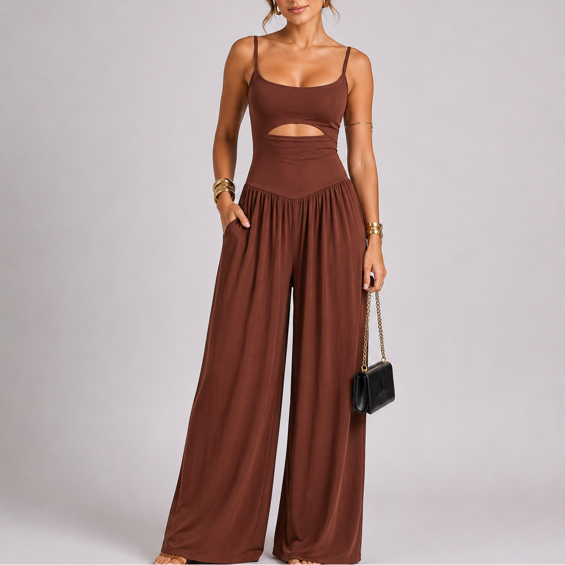 Apolline | Casual Wide Leg Jumpsuit With Tie-Back Detail