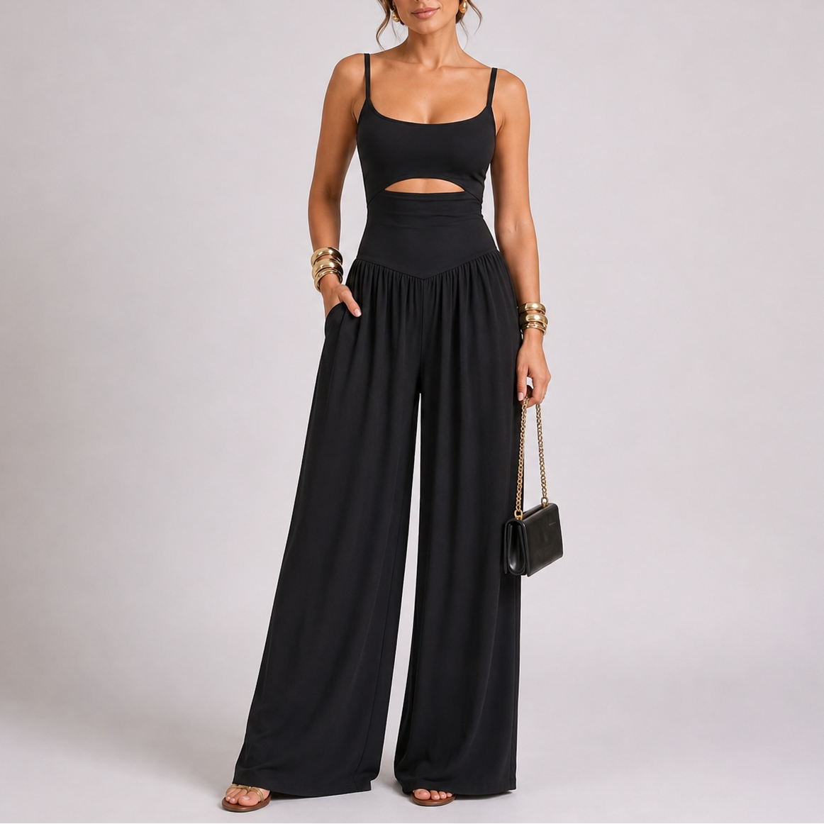 Apolline | Casual Wide Leg Jumpsuit With Tie-Back Detail