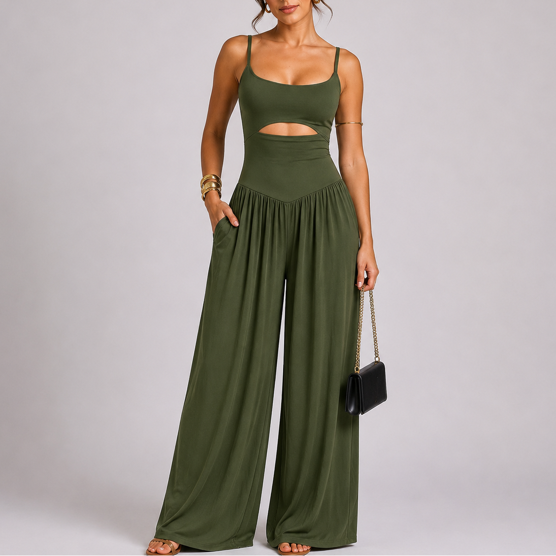 Apolline | Casual Wide Leg Jumpsuit With Tie-Back Detail