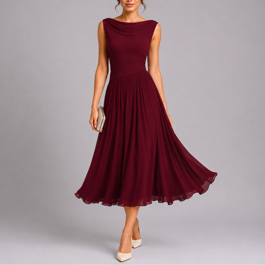 Henriette | Elegant Draped Pleated Midi Dresses For Women