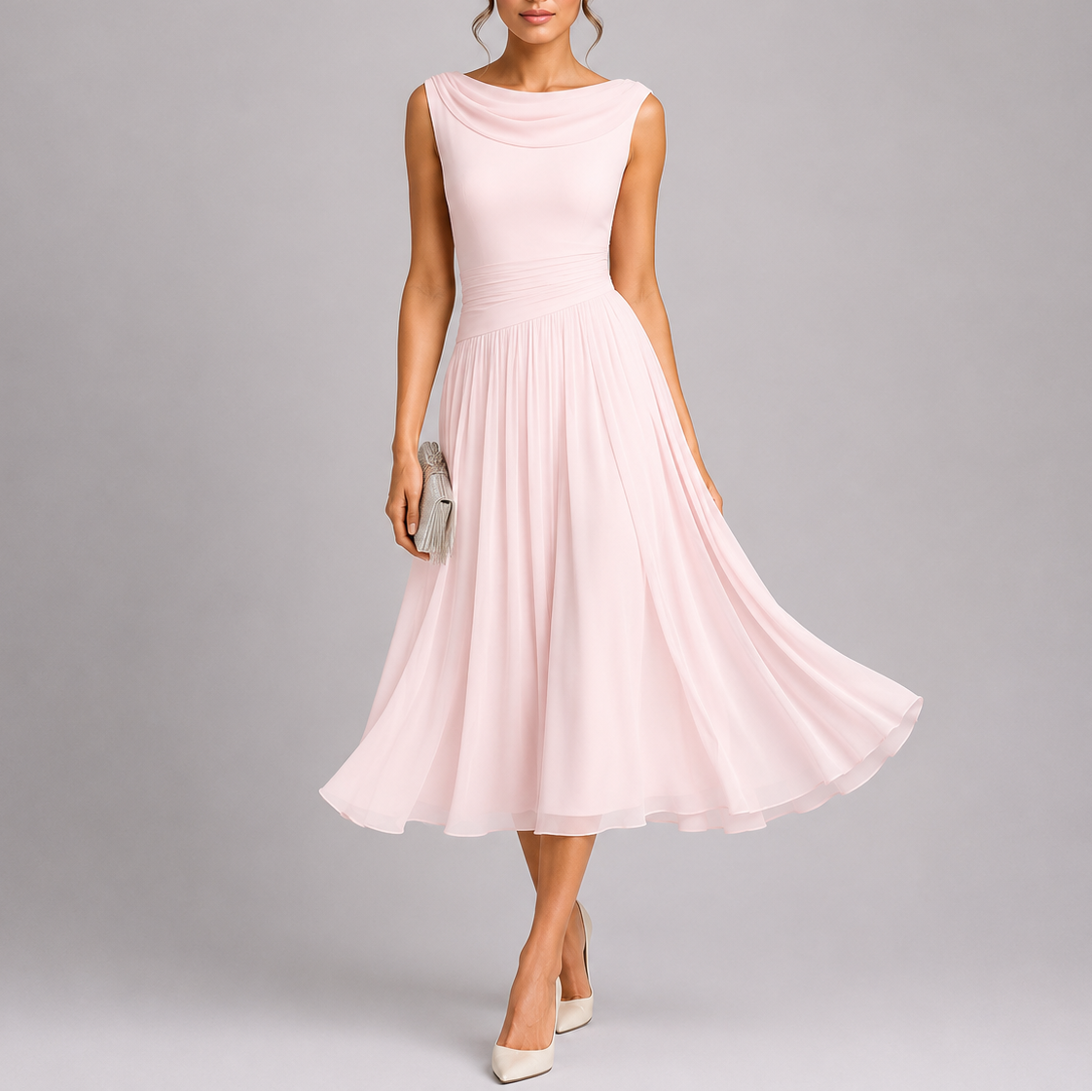 Henriette | Elegant Draped Pleated Midi Dresses For Women