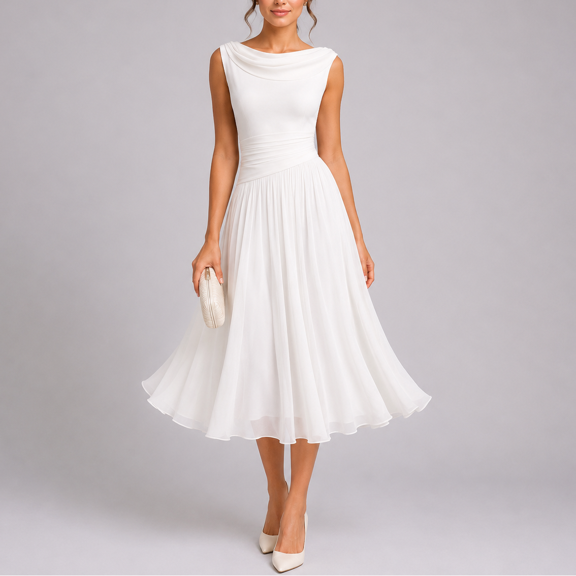 Henriette | Elegant Draped Pleated Midi Dresses For Women