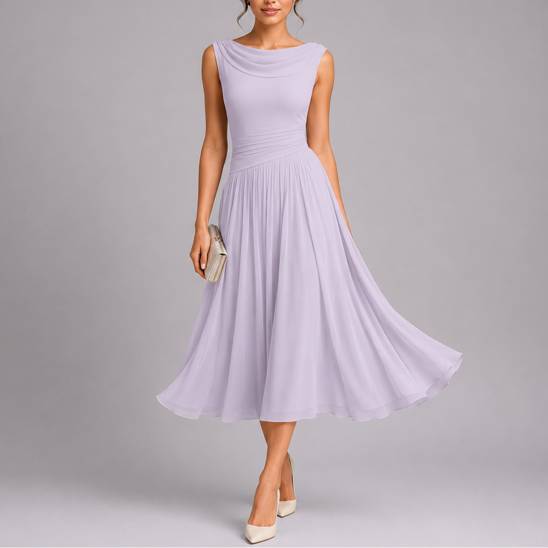 Henriette | Elegant Draped Pleated Midi Dresses For Women