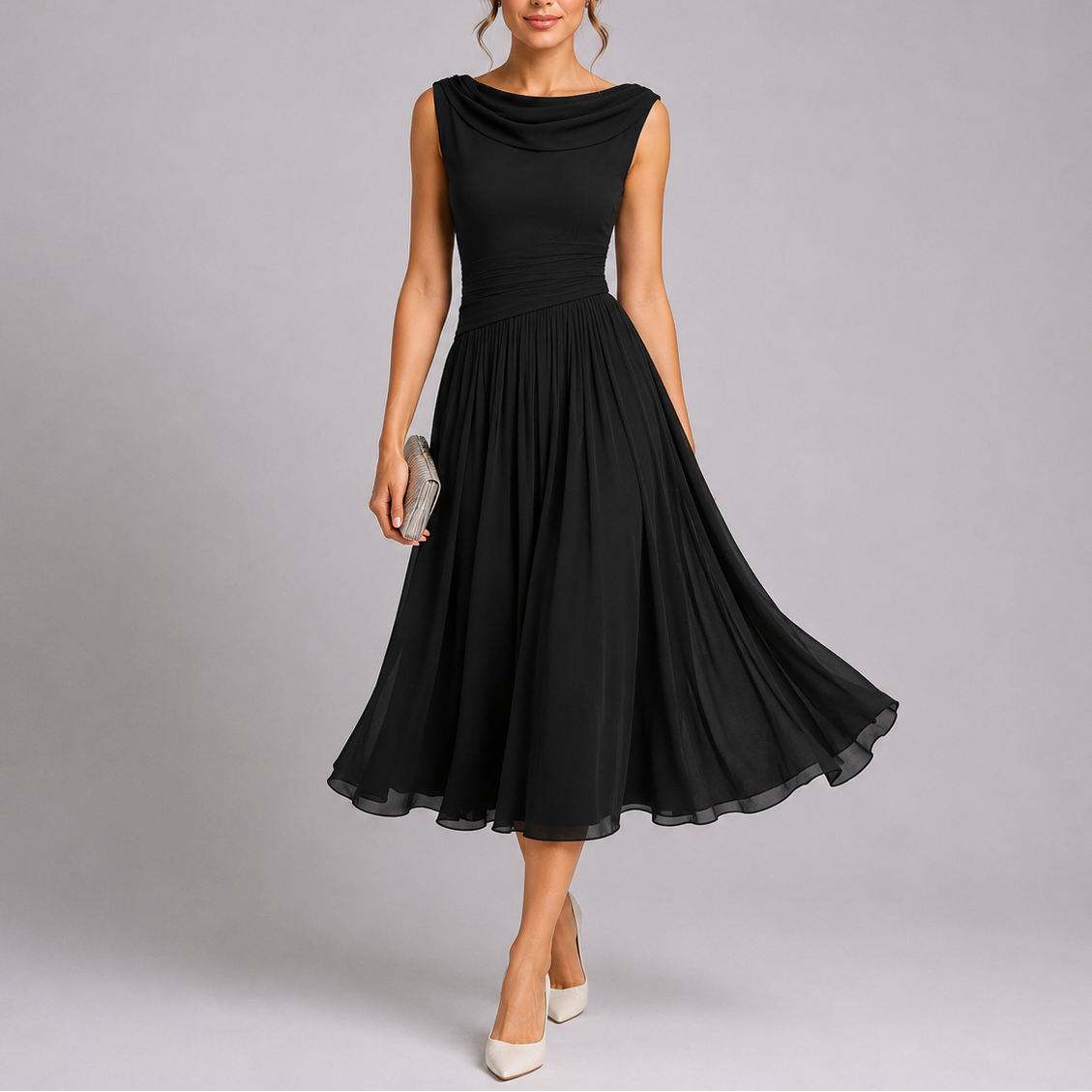 Henriette | Elegant Draped Pleated Midi Dresses For Women