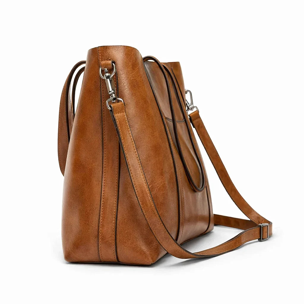 Mirabelle | Genuine Leather Tote Bag With Crossbody Strap