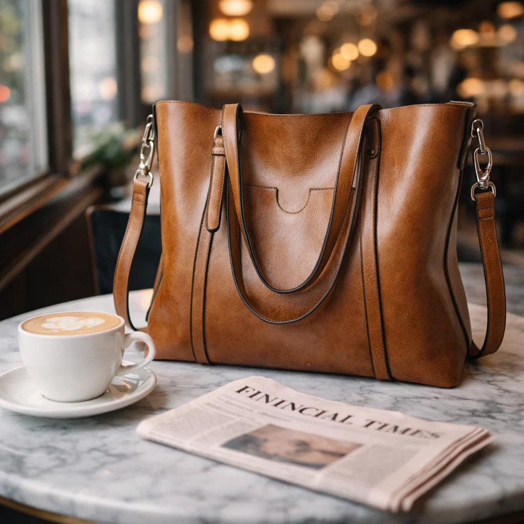 Mirabelle | Genuine Leather Tote Bag With Crossbody Strap