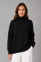 Pascale | High Neck Turtleneck Knit Jumper Sweater V Relaxed — Black