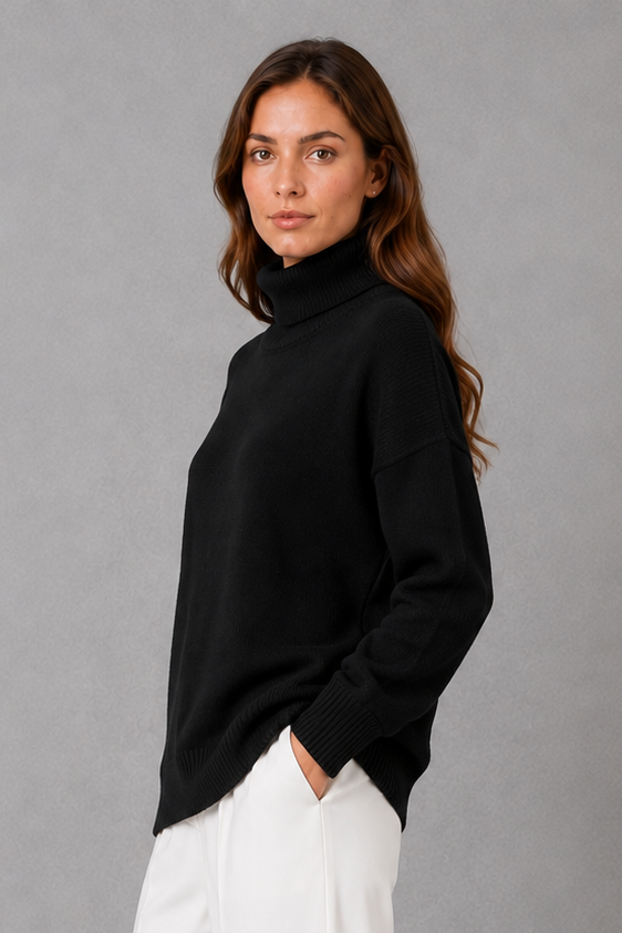 Pascale | High Neck Turtleneck Knit Jumper Sweater V Relaxed
