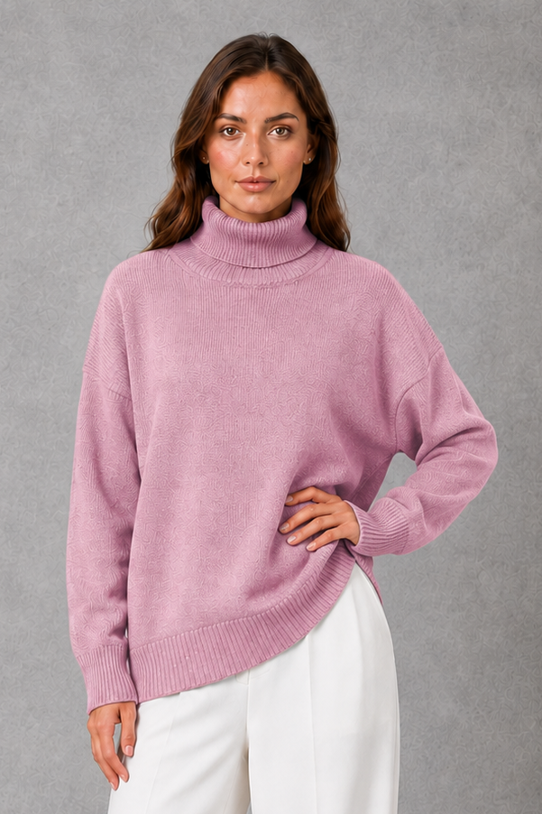 Pascale | High Neck Turtleneck Knit Jumper Sweater V Relaxed — Light Pink