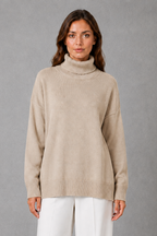 Pascale | High Neck Turtleneck Knit Jumper Sweater V Relaxed — Light Brown
