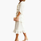 Ophelia | Long Sleeve Ruffle Wedding Guest Midi Dress
