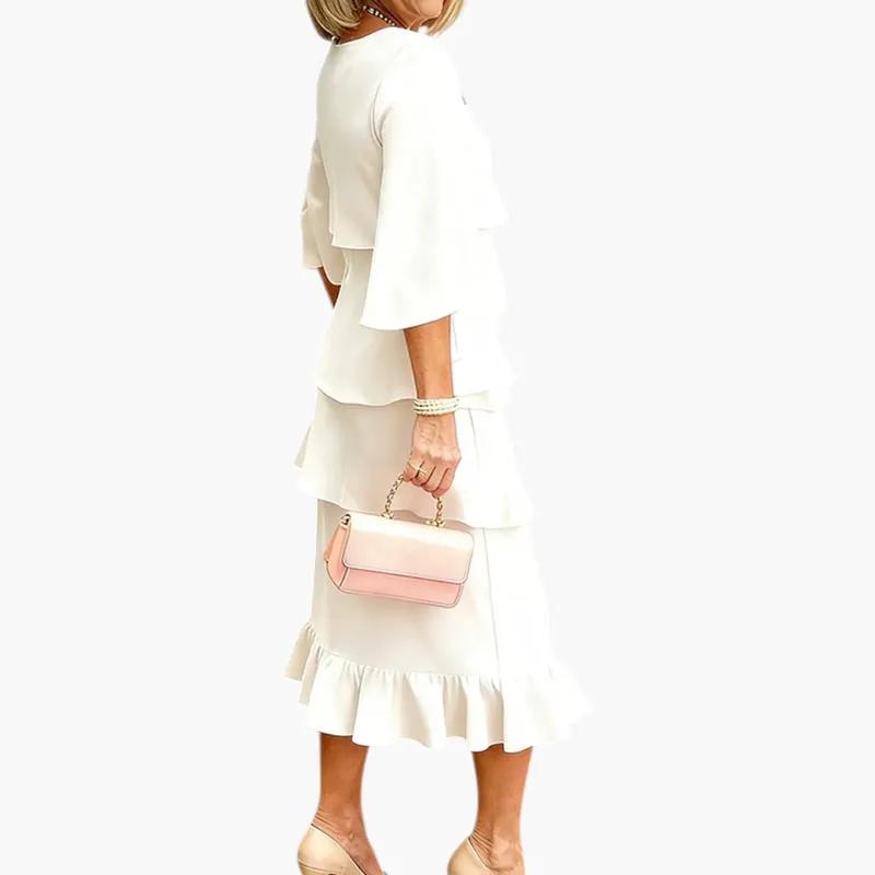 Ophelia | Long Sleeve Ruffle Wedding Guest Midi Dress
