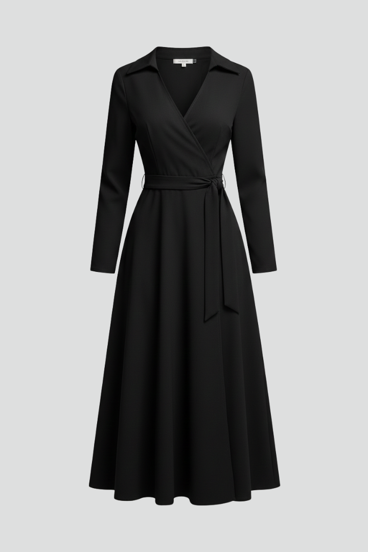 Philippa | V-Shape Lapel Coat Dress With Tie Waist & Slit