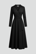 Philippa | V-Shape Lapel Coat Dress With Tie Waist & Slit