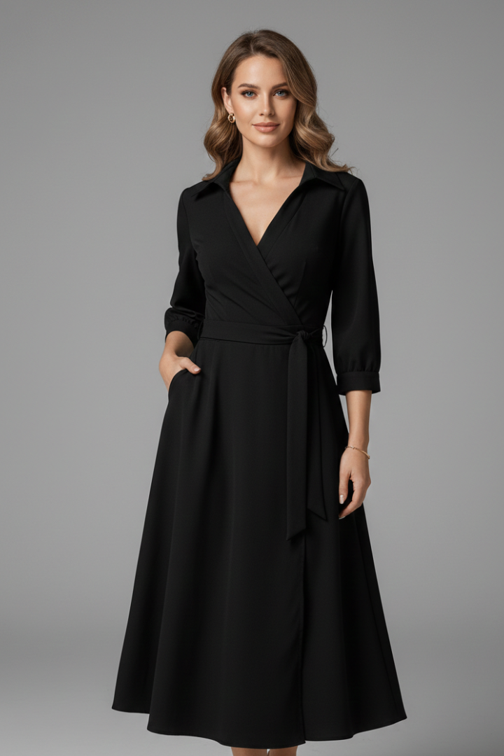 Philippa | V-Shape Lapel Coat Dress With Tie Waist & Slit