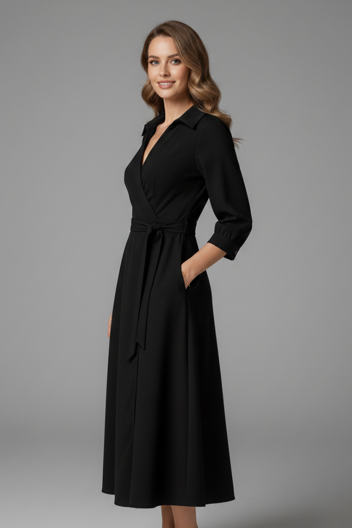 Philippa | V-Shape Lapel Coat Dress With Tie Waist & Slit