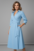 Philippa | V-Shape Lapel Coat Dress With Tie Waist & Slit